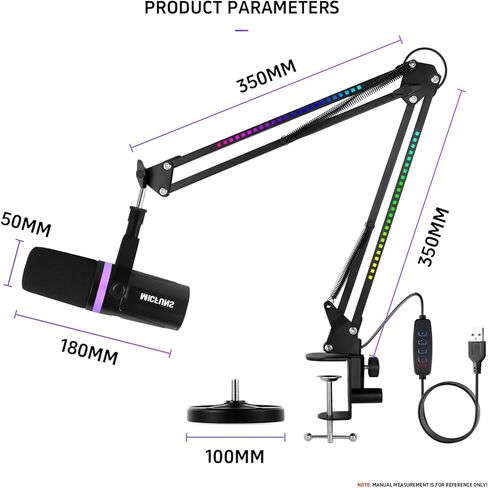 Micufuns Vocal Dynamic Microphone, XLR/USB Podcast Recording PC Microphone,Studio Metal Mic with Mute, Headphone Jack, Monitoring Volume Control,with RGB microphone boom arm (M338-A) in Saudi Arabia