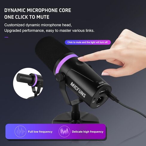 Micufuns Vocal Dynamic Microphone, XLR/USB Podcast Recording PC Microphone,Studio Metal Mic with Mute, Headphone Jack, Monitoring Volume Control,with RGB microphone boom arm (M338-A) in Saudi Arabia