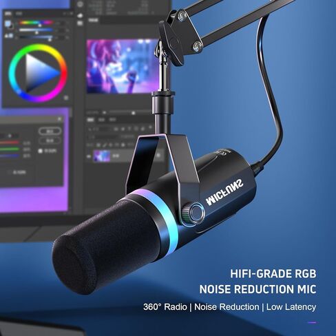 Micufuns Vocal Dynamic Microphone, XLR/USB Podcast Recording PC Microphone,Studio Metal Mic with Mute, Headphone Jack, Monitoring Volume Control,with RGB microphone boom arm (M338-A) in Saudi Arabia