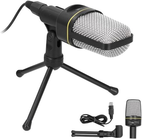 3.5mm Condenser Microphone with Volume Control Omnidirectional Recording Mic with Desktop Tripod for Podcasting & Gaming in Saudi Arabia