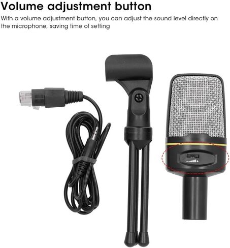 3.5mm Condenser Microphone with Volume Control Omnidirectional Recording Mic with Desktop Tripod for Podcasting & Gaming in Saudi Arabia