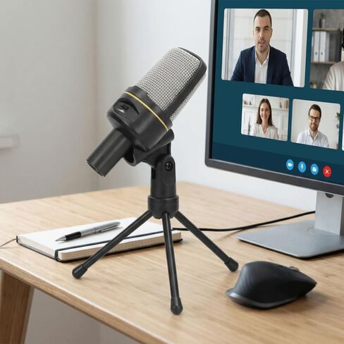 3.5mm Condenser Microphone with Volume Control Omnidirectional Recording Mic with Desktop Tripod for Podcasting & Gaming in Saudi Arabia