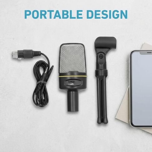3.5mm Condenser Microphone with Volume Control Omnidirectional Recording Mic with Desktop Tripod for Podcasting & Gaming in Saudi Arabia