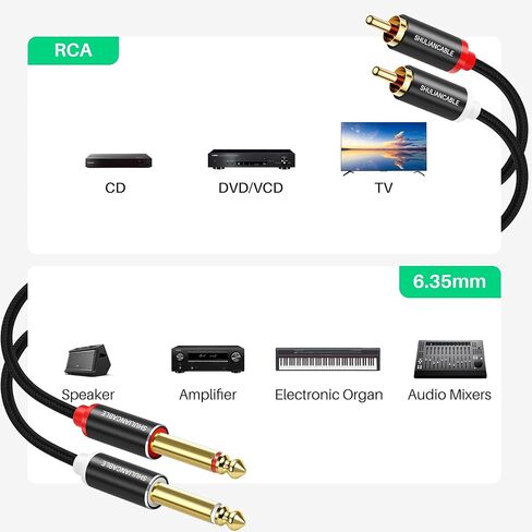 SHULIANCABLE 1/4 to RCA Cable, 2X6.35mm TS to Dual RCA Stereo Audio Interconnect Cord for AV Receivers, Speakers, Home Audio Systems, Amplifiers (3.3Ft/1Meter) in Saudi Arabia
