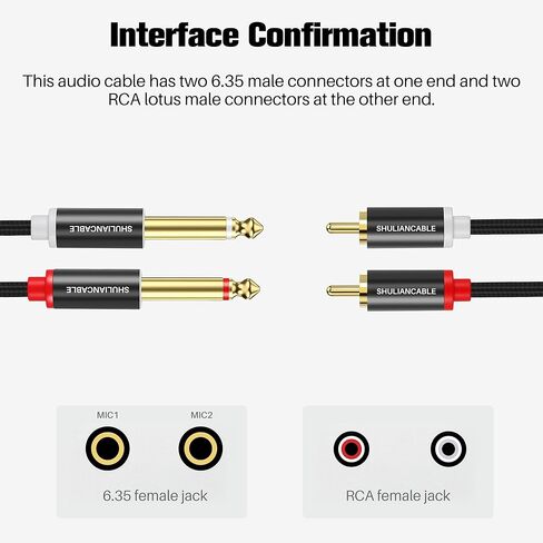 SHULIANCABLE 1/4 to RCA Cable, 2X6.35mm TS to Dual RCA Stereo Audio Interconnect Cord for AV Receivers, Speakers, Home Audio Systems, Amplifiers (3.3Ft/1Meter) in Saudi Arabia