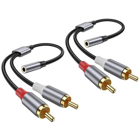 كابل ذكر 3.5 مم أنثى إلى 2 RCA ذكر، 10 بوصة RCA إلى 3.5 مم أنثى ستيريو صوت Y مساعد مطلي بالذهب للتلفزيون، والهواتف الذكية، وMP3، والأجهزة اللوحية، ومكبرات الصوت، والمسرح المنزلي. in Kuwait