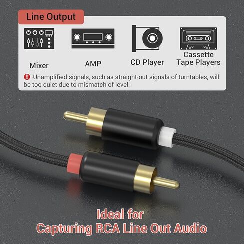 كابل التقاط الصوت Cubilux RCA إلى USB C، مدخل RCA إلى خط C من النوع C عالي الدقة 96 كيلو هرتز/24 بت سلك تسجيل تناظري إلى رقمي لأشرطة الكاسيت والخلاطات ومشغلات الأقراص المضغوطة، 5 أقدام (ليس للتشغيل) in Saudi Arabia