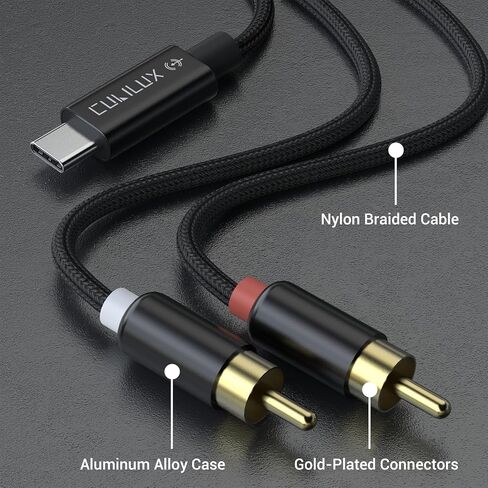 كابل التقاط الصوت Cubilux RCA إلى USB C، مدخل RCA إلى خط C من النوع C عالي الدقة 96 كيلو هرتز/24 بت سلك تسجيل تناظري إلى رقمي لأشرطة الكاسيت والخلاطات ومشغلات الأقراص المضغوطة، 5 أقدام (ليس للتشغيل) in Saudi Arabia