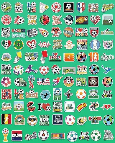 100 Pcs Soccer Stickers for Kids Teens Adults, Waterproof Stickers for Water Bottle Laptop, Cool Soccer Party Favors and Gifts, Goodie Bag Stuffers for Boys Girls in Saudi Arabia