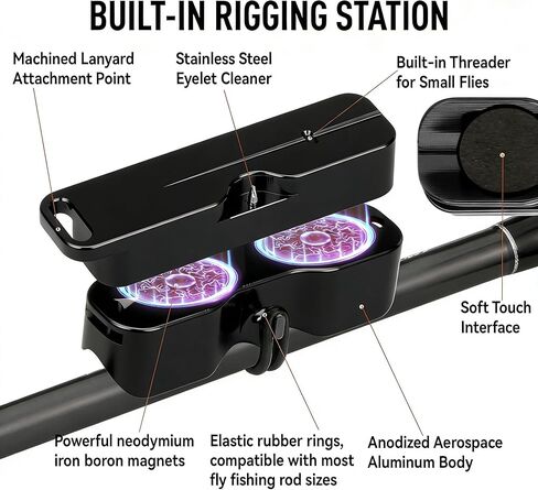 Magnetic Fly Fishing Rod Holder, Hands-Free Quick Dock Rod Keeper, Aluminum Body Corrosion‑Resistant, Strong Magnet Chest-Mount Rod Rest for Lure Change, Tying Knots & Landing Fish Black in Saudi Arabia