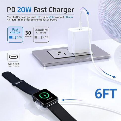 Fast Charger for Apple Watch Charger, USB C i-Watch Charger Plug with Long 6.6FT iWatch Portable Wireless Fast Charging Cable Cord Compatible with Series Ultra/SE/11/10/9/8/7/SE/6/5/4/3/2/1 2Pack in Saudi Arabia