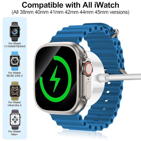 شاحن ساعة Apple، 2 في 1 كابل شحن سريع مغناطيسي USB/Type C، شحن لاسلكي مغناطيسي متوافق مع Apple Watch Series Ultra/SE/11/10/9/8/7/SE/6/5/4/3/2-6.6 قدم، أبيض in Saudi Arabia