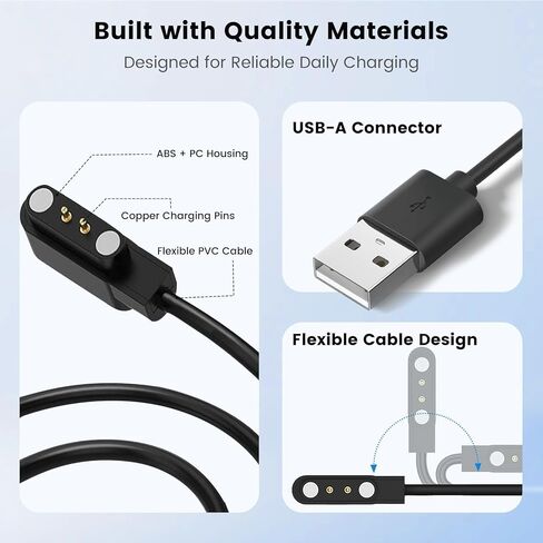 2-Pack 2-Pin 2.84mm Magnetic USB Charger Cable for Watches, Replacement Charging Cord Compatible with Select Letsfit, YAMAY, Willful, UMIDIGI, Fitpolo and Blackview Models, 2 ft in Saudi Arabia