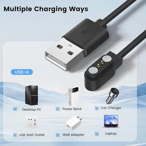 2-Pack 2-Pin 2.84mm Magnetic USB Charger Cable for Watches, Replacement Charging Cord Compatible with Select Letsfit, YAMAY, Willful, UMIDIGI, Fitpolo and Blackview Models, 2 ft in Saudi Arabia