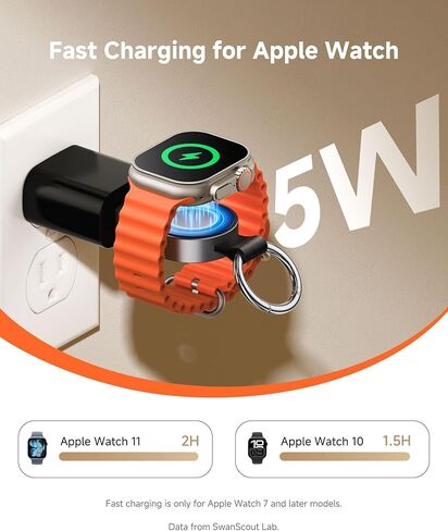 شاحن لاسلكي سريع 5 واط من SwanScout لساعة Apple 11/10/9/8/7/Ultra 3/2، شاحن USB C وUSB A قابل للدوران لساعة السفر المحمولة، SwanScout 510A in Kuwait