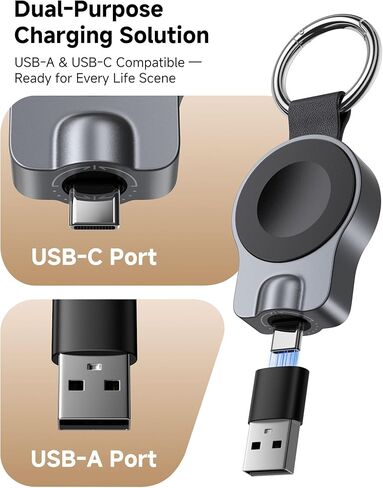 شاحن لاسلكي سريع 5 واط من SwanScout لساعة Apple 11/10/9/8/7/Ultra 3/2، شاحن USB C وUSB A قابل للدوران لساعة السفر المحمولة، SwanScout 510A in Kuwait