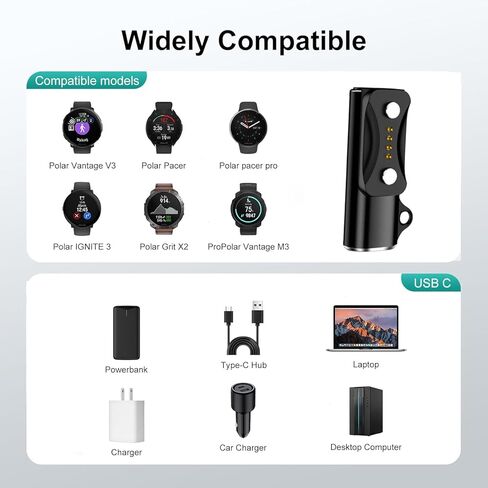 محول شاحن للساعة الذكية Polar Pacer، Pacer Pro، Ignite 3، Vantage V3، Vantage M3، Grit X2 Pro، محول شحن طاقة USB-C، ملحق سفر متين، موصل محمول سريع وآمن in Kuwait