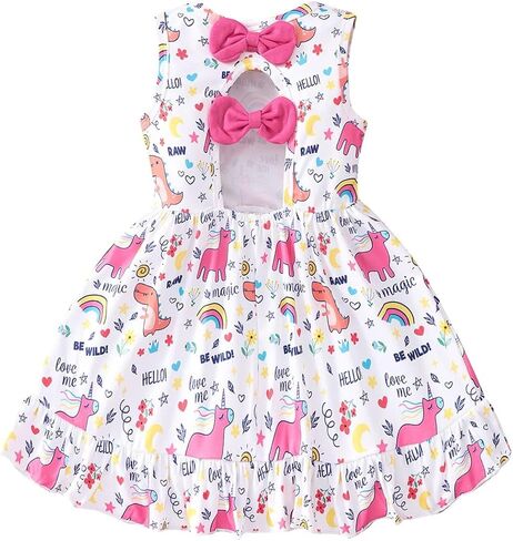 Popshion Toddler Girls Dresses Sleeveless Back Bowknot Dress Baby Girl Summer Clothes Kids Birthday Party Sundress 1-7 Years in Kuwait