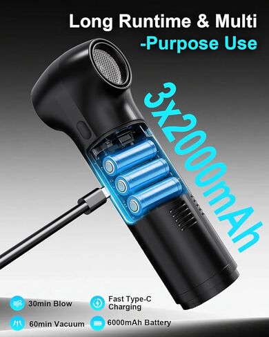 Electric Air Duster & Vacuum 2-in-1, Dual Brushless Motor 130000RPM Compressed Air Duster, 16000PA Handheld Vacuum, 3 Speed Mini Blower, Fast Charging 6000mAh Rechargeable, Keyboard Car Cleaning Kit in Saudi Arabia