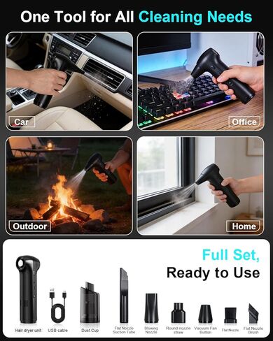 Electric Air Duster & Vacuum 2-in-1, Dual Brushless Motor 130000RPM Compressed Air Duster, 16000PA Handheld Vacuum, 3 Speed Mini Blower, Fast Charging 6000mAh Rechargeable, Keyboard Car Cleaning Kit in Saudi Arabia