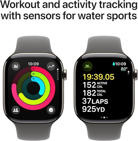 Apple Watch Series 10 [GPS + Cellular, 46mm] Natural Titanium Case with Stone Grey Sport Band - M/L (Renewed Premium) in Saudi Arabia