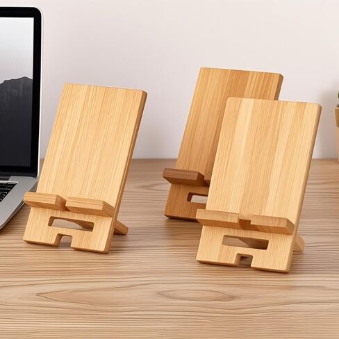 Natural Style Portable Bamboo Phone Stand - Detachable Desktop Organizer, Minimalist Country Style, Durable & Stylish Workspace Accessory for Home Office, School, Phone Stand for Desk in Saudi Arabia