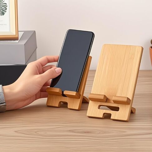 Natural Style Portable Bamboo Phone Stand - Detachable Desktop Organizer, Minimalist Country Style, Durable & Stylish Workspace Accessory for Home Office, School, Phone Stand for Desk in Saudi Arabia