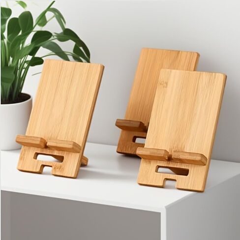 Natural Style Portable Bamboo Phone Stand - Detachable Desktop Organizer, Minimalist Country Style, Durable & Stylish Workspace Accessory for Home Office, School, Phone Stand for Desk in Saudi Arabia