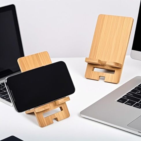 Natural Style Portable Bamboo Phone Stand - Detachable Desktop Organizer, Minimalist Country Style, Durable & Stylish Workspace Accessory for Home Office, School, Phone Stand for Desk in Saudi Arabia
