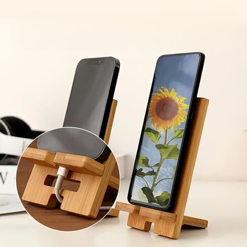 Natural Style Portable Bamboo Phone Stand - Detachable Desktop Organizer, Minimalist Country Style, Durable & Stylish Workspace Accessory for Home Office, School, Phone Stand for Desk in Saudi Arabia