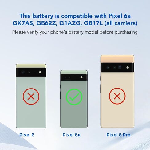 بطارية 5600 مللي أمبير في الساعة لهاتف Google Pixel 6A، بطارية ذات سعة أعلى جديدة 0 دورة متوافقة مع HTC Google Pixel 6A موديل GX7AS، GB62Z، G1AZG مع مجموعة أدوات إصلاح ولاصق/لاصق مقاوم للماء in Kuwait