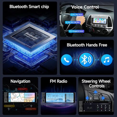 ستيريو سيارة أحادي الدين، 6.28 بوصة CarPlay لاسلكي وAndroid Auto شاشة لمس راديو واحدة Din وشاشة راديو السيارة MirrorLink Type-C وحدة رأس الشحن تدعم بلوتوث/SWC/FM/USB/EQ كاميرا احتياطية in Kuwait