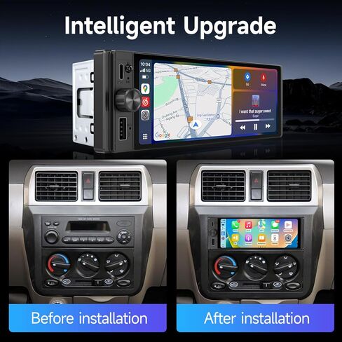 ستيريو سيارة أحادي الدين، 6.28 بوصة CarPlay لاسلكي وAndroid Auto شاشة لمس راديو واحدة Din وشاشة راديو السيارة MirrorLink Type-C وحدة رأس الشحن تدعم بلوتوث/SWC/FM/USB/EQ كاميرا احتياطية in Kuwait