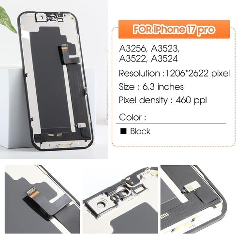 Incell Screen for iPhone 17 Pro Screen Replacement for iPhone 17 Pro LCD Screen A3256,A3523,A3522,A3524 3D Touch Display Digitizer Assembly Repair Parts(Black No Frame in Saudi Arabia