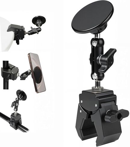 Magnetic Microphone Stand Phone Holder for MagSaf e, 360° Swivel Dual Ball Head Clamp Mount, Universal for iPhone 16 15 14 Pro Max Samsung Galaxy Smartphones in Saudi Arabia