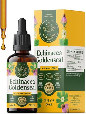 HERBAMAMA Echinacea Goldenseal Tincture - Vegan Immune & Respiratory Support with Echinacea and Goldenseal Root Extract - Non-GMO, Alcohol & Sugar-Free Supplement, 56-Day Supply in Saudi Arabia