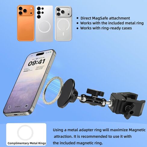 Magnetic Microphone Stand Phone Holder for MagSaf e, 360° Swivel Dual Ball Head Clamp Mount, Universal for iPhone 16 15 14 Pro Max Samsung Galaxy Smartphones in Saudi Arabia