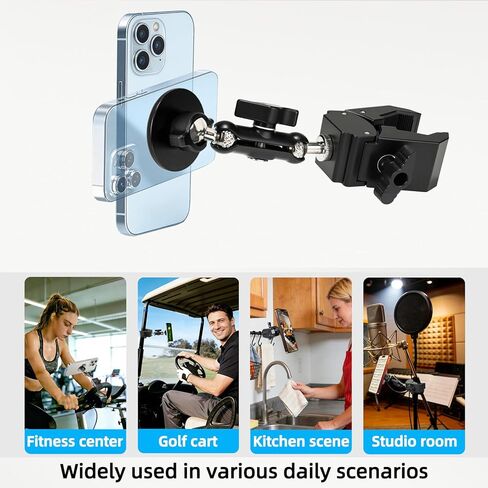 Magnetic Microphone Stand Phone Holder for MagSaf e, 360° Swivel Dual Ball Head Clamp Mount, Universal for iPhone 16 15 14 Pro Max Samsung Galaxy Smartphones in Saudi Arabia