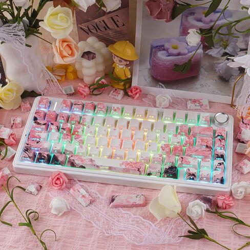Tsungup PBT Keycaps Cherry Blossom Keycap Set - Custom Landscape Painting Sakura Pink Keycaps,131 Keys Side Print Key caps Cherry Profile Keyboard Key caps for Mechanical Keyboards in Saudi Arabia