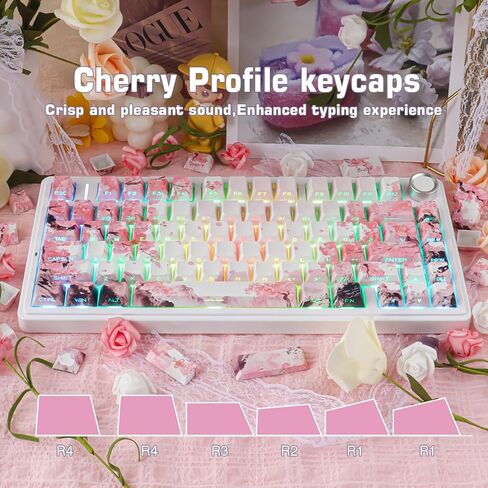 Tsungup PBT Keycaps Cherry Blossom Keycap Set - Custom Landscape Painting Sakura Pink Keycaps,131 Keys Side Print Key caps Cherry Profile Keyboard Key caps for Mechanical Keyboards in Saudi Arabia