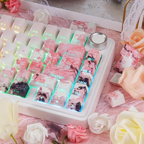 Tsungup PBT Keycaps Cherry Blossom Keycap Set - Custom Landscape Painting Sakura Pink Keycaps,131 Keys Side Print Key caps Cherry Profile Keyboard Key caps for Mechanical Keyboards in Saudi Arabia