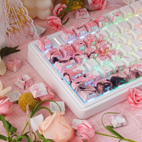 Tsungup PBT Keycaps Cherry Blossom Keycap Set - Custom Landscape Painting Sakura Pink Keycaps,131 Keys Side Print Key caps Cherry Profile Keyboard Key caps for Mechanical Keyboards in Saudi Arabia