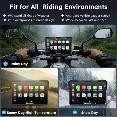 Carpuride W702 Plus for Motorcycle CarPlay & Android Auto & 8 Core Android 14, 1080p Dash Cam, 7-inch Waterproof Touchscreen for Online/Offline Navigation, Bluetooth, Loop Recording, Wired Controller in Saudi Arabia