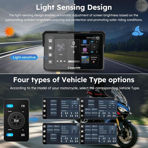 Carpuride W702 Plus for Motorcycle CarPlay & Android Auto & 8 Core Android 14, 1080p Dash Cam, 7-inch Waterproof Touchscreen for Online/Offline Navigation, Bluetooth, Loop Recording, Wired Controller in Saudi Arabia