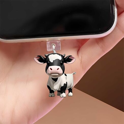 Cow with Flower Crown Dust Plug Acrylic Charms for electronic products,Type-C Charging Port Dust Plugs Pendant Compatible with E-Reader Phone Tablet, Gift for Christmas, Birthday, Anniversary Day in Saudi Arabia