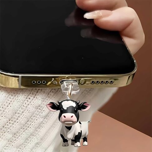 Cow with Flower Crown Dust Plug Acrylic Charms for electronic products,Type-C Charging Port Dust Plugs Pendant Compatible with E-Reader Phone Tablet, Gift for Christmas, Birthday, Anniversary Day in Saudi Arabia