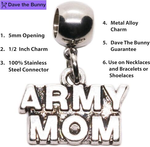 Dave The Bunny Army Mom Charm - Love Mom Jewelry for Mother's Day Gifts, Best Mom Ever Gifts, Elegant Army Mom Gift, Celebrate Military Mothers with Heartfelt Appreciation and Timeless Style in Saudi Arabia