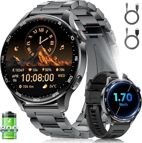 1.7" Large HD Screen Smart Watch for Men with Bluetooth Call, 100+ Sport Modes, 800mAh, IP68 Waterproof Fitness Tracker Heart Rate/Sleep Monitor, Compatible with iOS Android, Black-Red in Saudi Arabia
