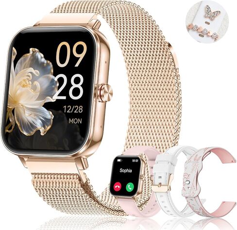 Iaret Smart Watch for Women, 4 Bands 1.85" DIY Dial Smartwatch with Bluetooth Call, Fitness Tracker with 100 Sports Modes Heart Rate Sleep Monitor Pedometer Compatible with iPhone & Android in Saudi Arabia