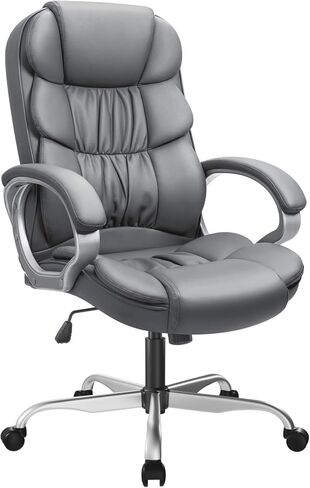 كرسي مكتب Gunji Pu Leather High Back كرسي كمبيوتر مريح ، كرسي مكتب منزلي قابل للتعديل ، كرسي إداري ، مع مساند للأذرع مبطنة ودعم قطني (أبيض) in Saudi Arabia